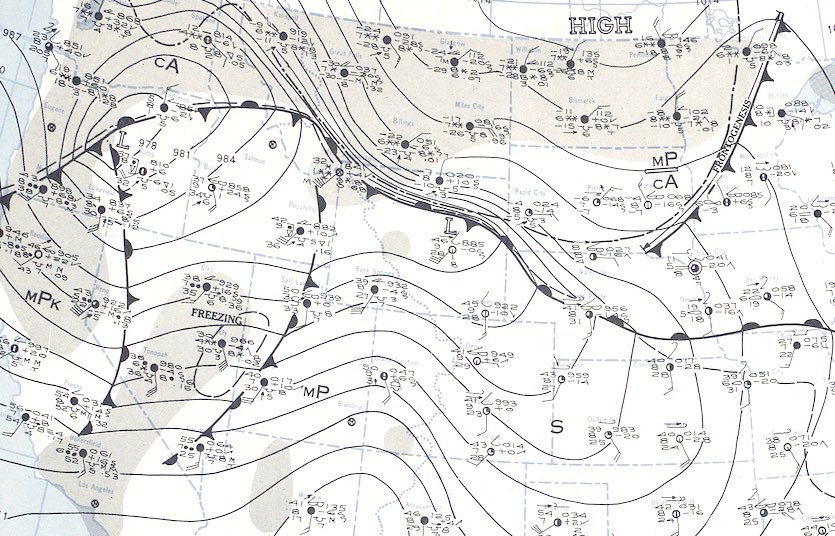 Daily Weather Map for January 22, 1943, at 1:30 am Eastern time, just hours prior to when  extreme temperature fluctuations commenced in SD