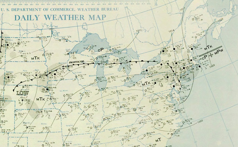 A section of the daily weather map at 7 am ET July 18, 1942