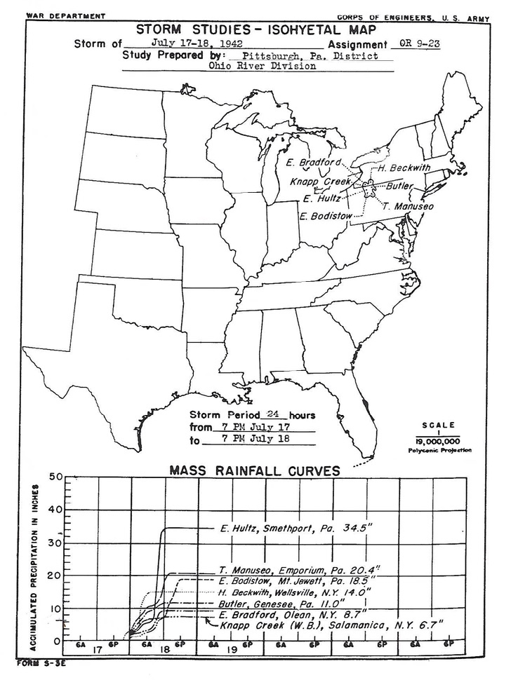 The first page of the Army Corps of Engineers’ Storm Study Report’ for the Smethport rain event