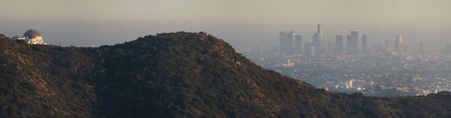 Los Angeles, CA, shrouded in late-afternoon smog as viewed from the Hollywood Hills 