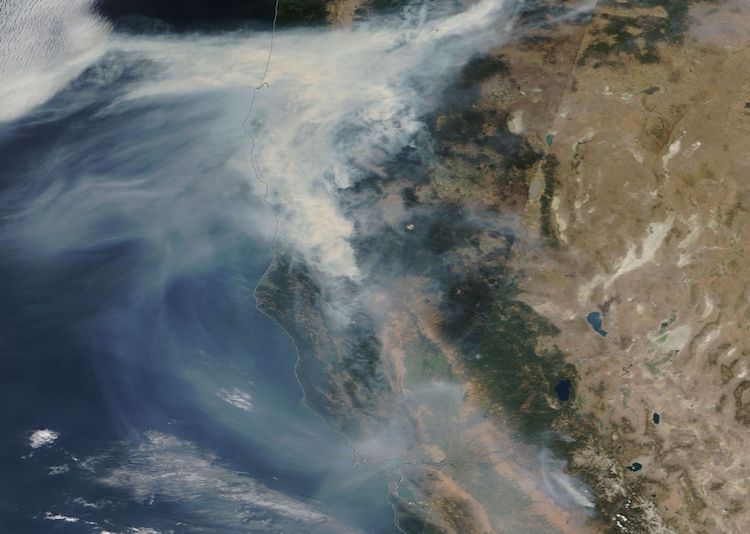 MODIS satellite image of California smoke, 9/2/2017