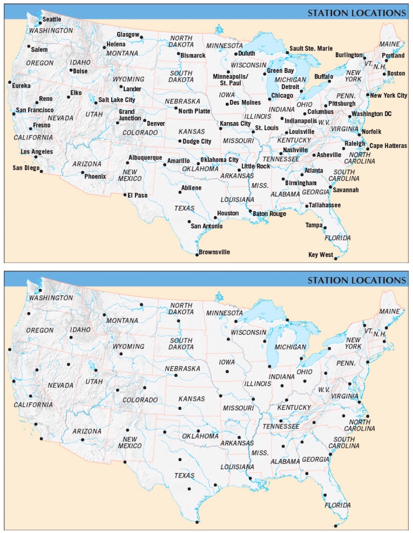 Sites chosen for study of U.S. temperature trends in 2010s