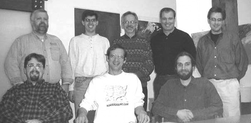 The founders of Weather Underground in 1998, plus their first employee